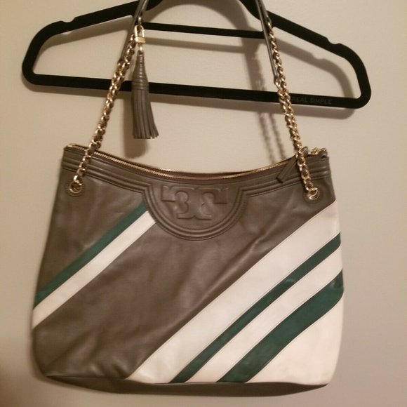 Tory Burch Handbags - Tory Burch Leather Bag Green / Grey / Peach
